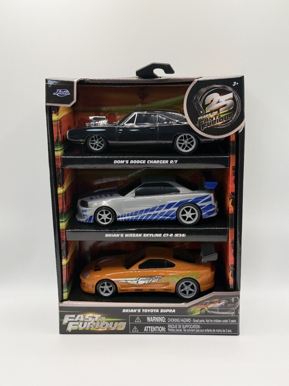 Jada Fast & Furious 25th Anniversary 3-Pack Charger Skyline Supra Diecast New